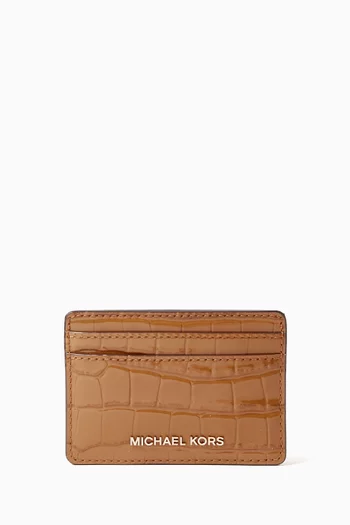 Small Jet Set Card Case in Croc-embossed Leather