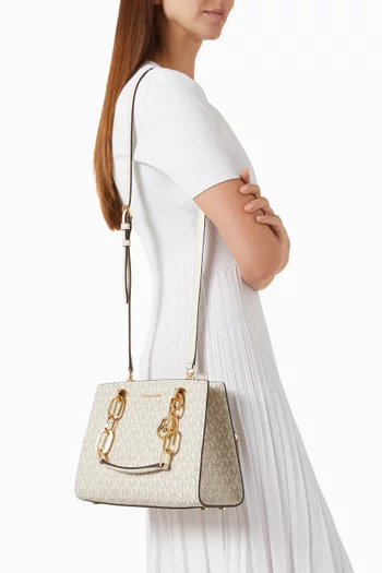 Small Cynthia Logo Satchel Bag in Coated-canvas