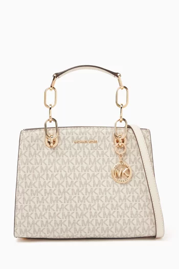 Small Cynthia Logo Satchel Bag in Coated-canvas