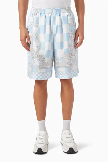 Medusa Checkerboard-print Shorts in Silk