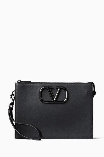 Valentino Garavani VLogo Flat Pouch in Calf Leather