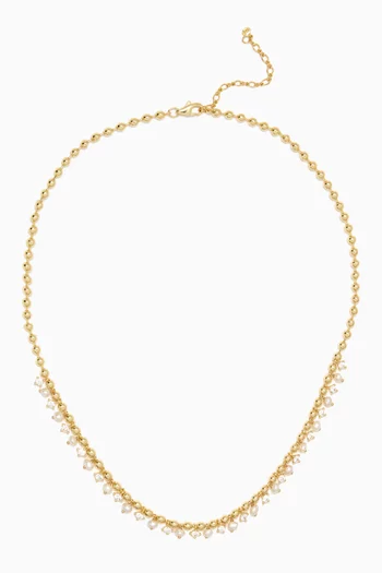CZ & Pearl Ball-chain Necklace in Gold-plated Brass