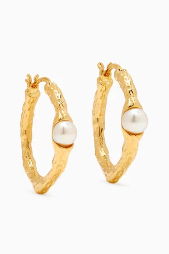 Textured Pearl Hoop Earrings in Gold-plated Brass