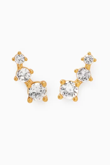 Triple-stone Crystal Crawler Earrings in Gold-plated Brass