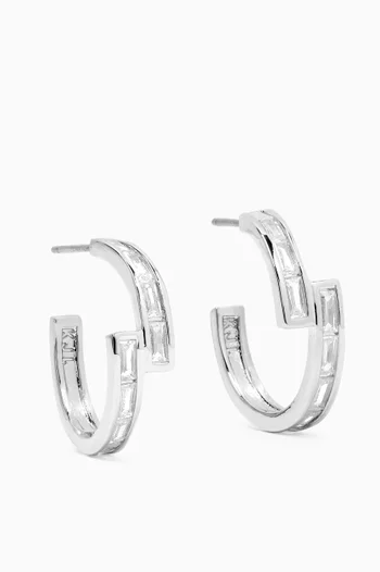 Bypass CZ Hoop Earrings in Rhodium-plated Brass