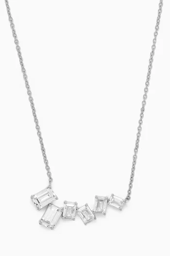 Emerald-cut Scatter Pendant Necklace in Rhodium-plated Brass