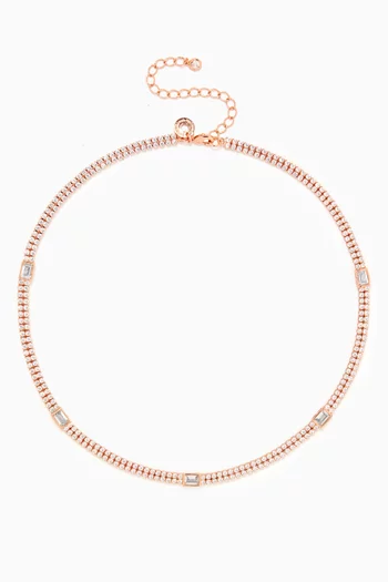 Flexi Two-row Station Tennis Necklace in Rose Gold-plated Brass