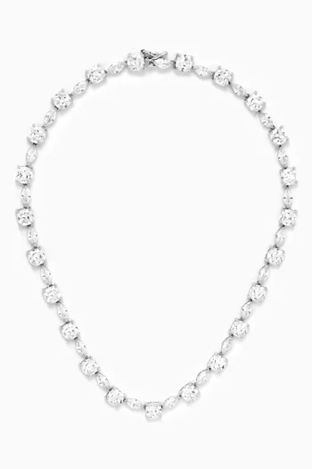 Cushion & Marquise-cut CZ Tennis Necklace in Rhodium-plated Brass