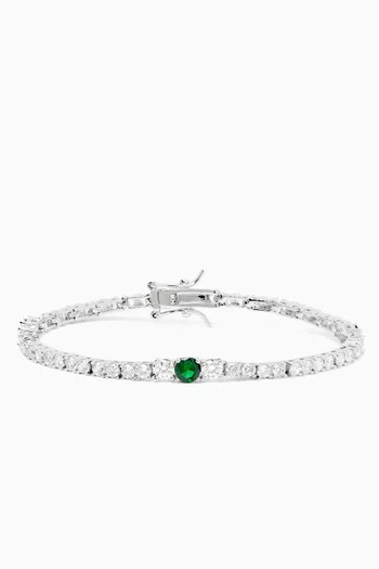 Graduated CZ Tennis Bracelet in Rhodium-plated Brass