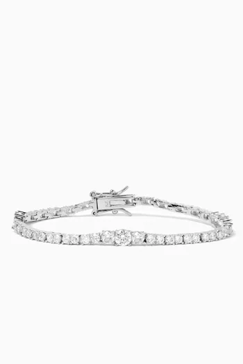 Graduated CZ Tennis Bracelet in Rhodium-plated Brass