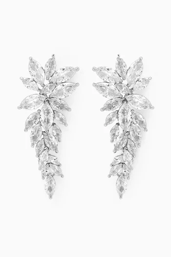 CZ Leaf Cluster Earrings in Rhodium-plated Brass
