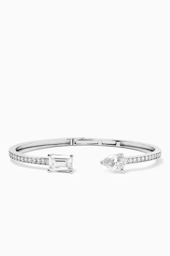 CZ Pavé Open Bangle in Rhodium-plated Brass