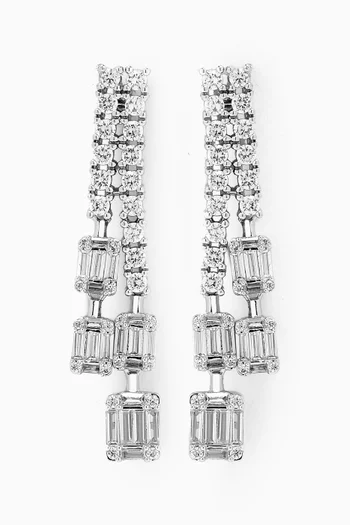 Baguette Frame Fringe Drop Earrings in Rhodium-plated Brass