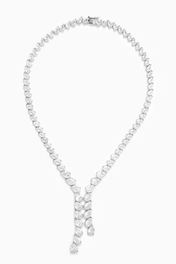 Pear-cut Double Y Necklace in Rhodium-plated Brass