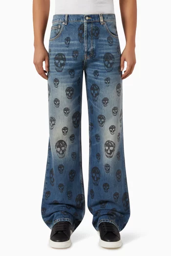 Skull Baggy Jeans in Denim