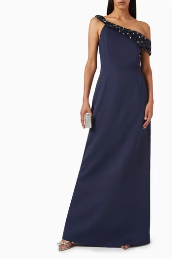 Beaded-trim One-shoulder Gown