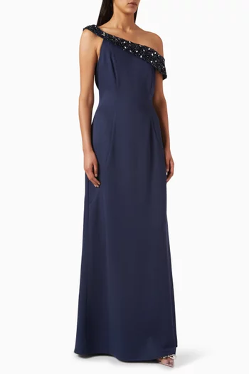 Beaded-trim One-shoulder Gown