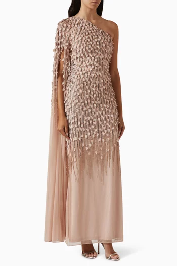 Embellished Draped One-shoulder Gown in Tulle