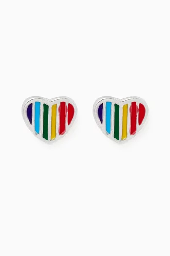 Little Princess Rainbow Heart Stud Earrings in Sterling Silver