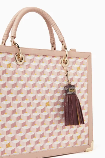 Pompom Key Ring in Coated-canvas & Leather