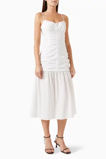 Ruched Midi Dress in Cotton Batiste