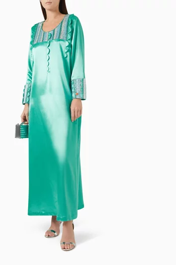 Scallop Embellished Jalabiya in Jacquard Silk