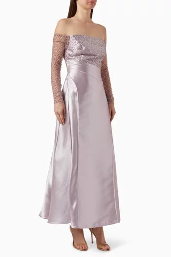 Crystal-embellished Dress in Satin