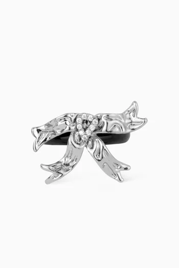 Solange Crystal Bow Ring in Recycled Silver