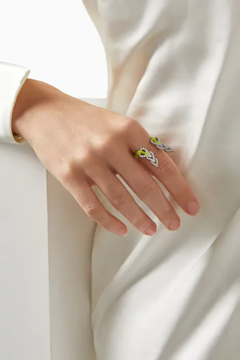 Enamel Crystal Drop Ring in Recycled Silver