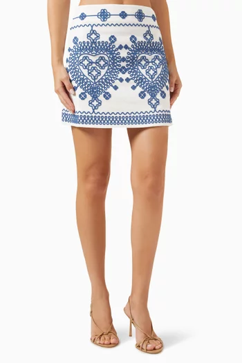 Embroidered Mini Skirt in Cotton-canvas