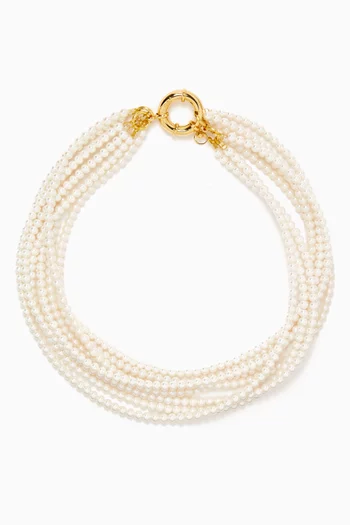 Multi-strand Pearl Necklace in 14kt Gold-plated Brass