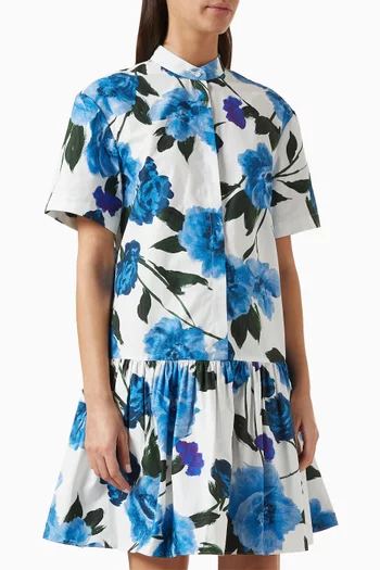 Violetta Printed Mini Dress in Cotton Poplin