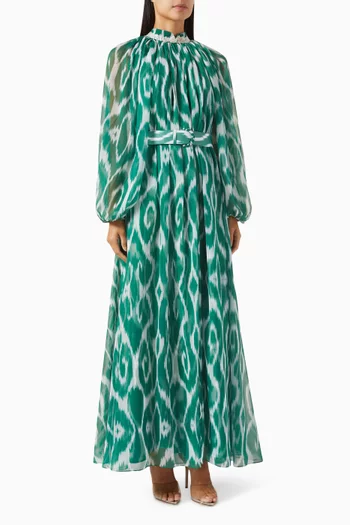 Philomena Printed Belted Maxi Dress in Chiffon