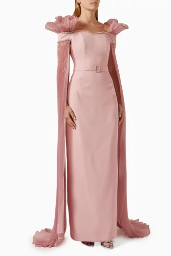 Embellished Column Gown in Stretch Crepe