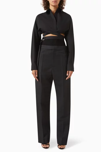 Cross-over Cropped Shirt in Cotton-poplin