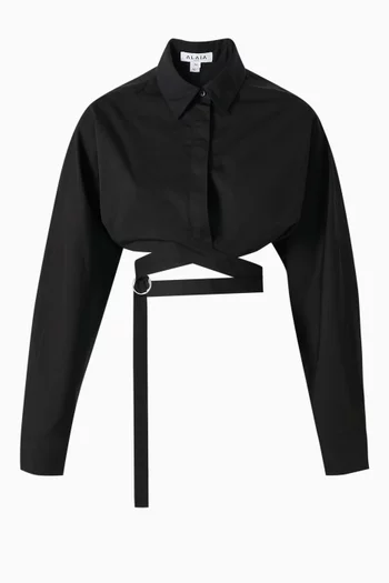 Cross-over Cropped Shirt in Cotton-poplin