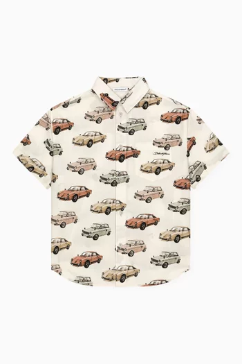 All-over Car Print Shirt in Poplin