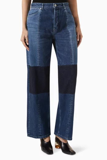 بنطال جينز مزين برقعات مقصوصة بالليزر دينم