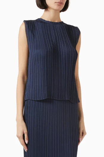 Pleated Crewneck Top in Satin