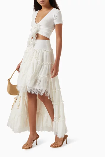 Seashell Asymmetric Midi Skirt in Chiffon