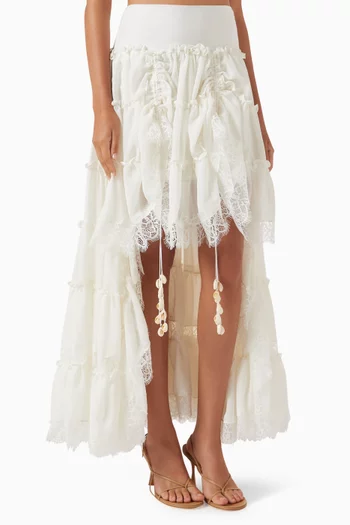 Seashell Asymmetric Midi Skirt in Chiffon