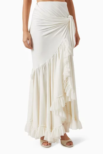 Wrap Ruffle Maxi Skirt in Modal-linen