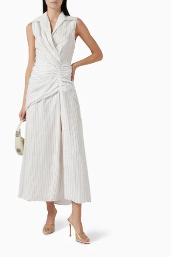 Lydia 2.0 Draped Midi Dress in Linen