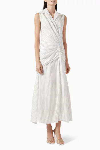 Lydia 2.0 Draped Midi Dress in Linen