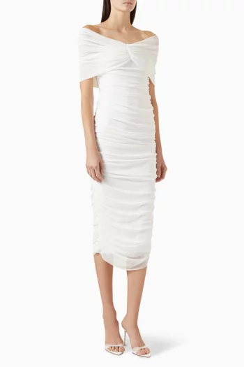 فستان نورا متوسط الطول بتصميم قابل للتعديل نايلون مطاطي