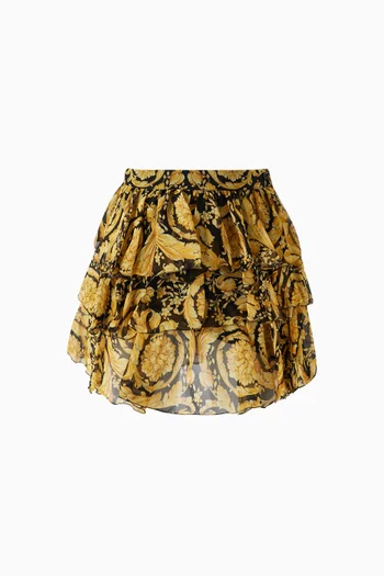 Barocco-print Ruffled Skirt in Georgette
