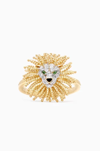Lion's Head Diamond Ring in 9kt Yellow Gold