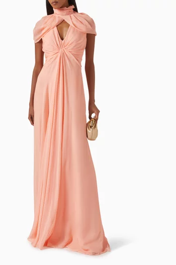 Detachable Cape Maxi Dress in Chiffon