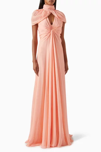 Detachable Cape Maxi Dress in Chiffon