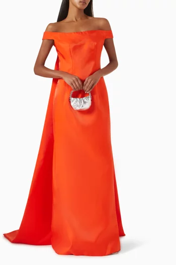 Cape Off-shoulder Maxi Dress in Mikado Satin